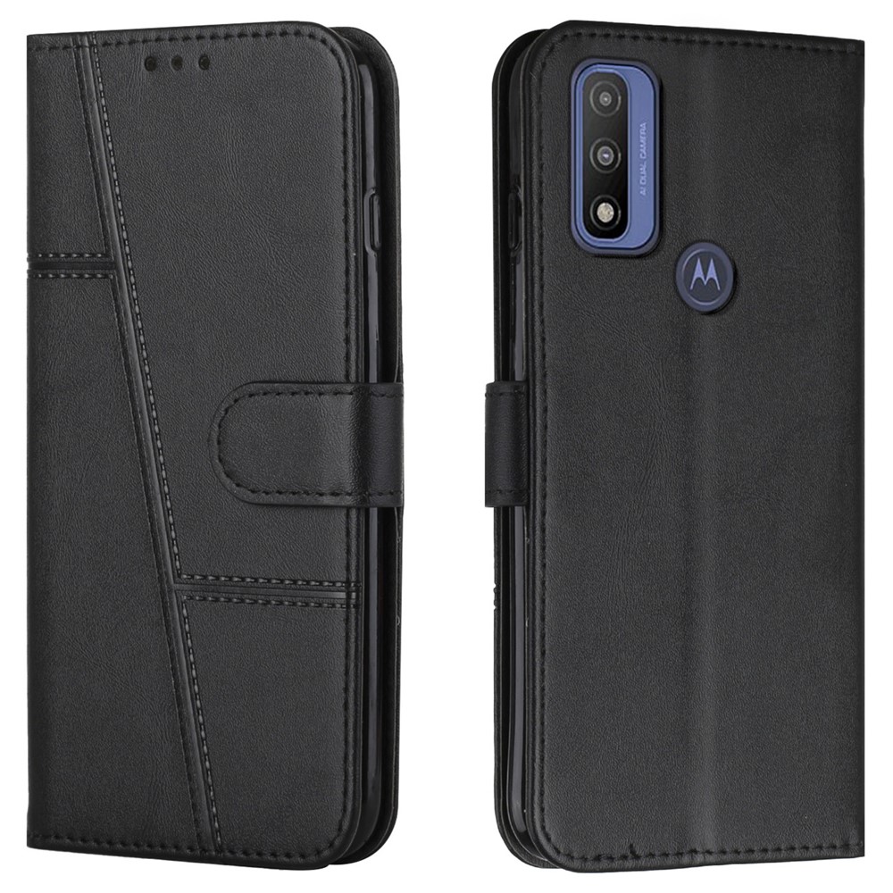 Splicing PU Leather Shockproof Protective Phone Cover Case with Stand Wallet for Motorola G Pure - Black-1