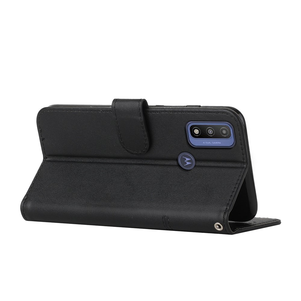 Splicing PU Leather Shockproof Protective Phone Cover Case with Stand Wallet for Motorola G Pure - Black-7
