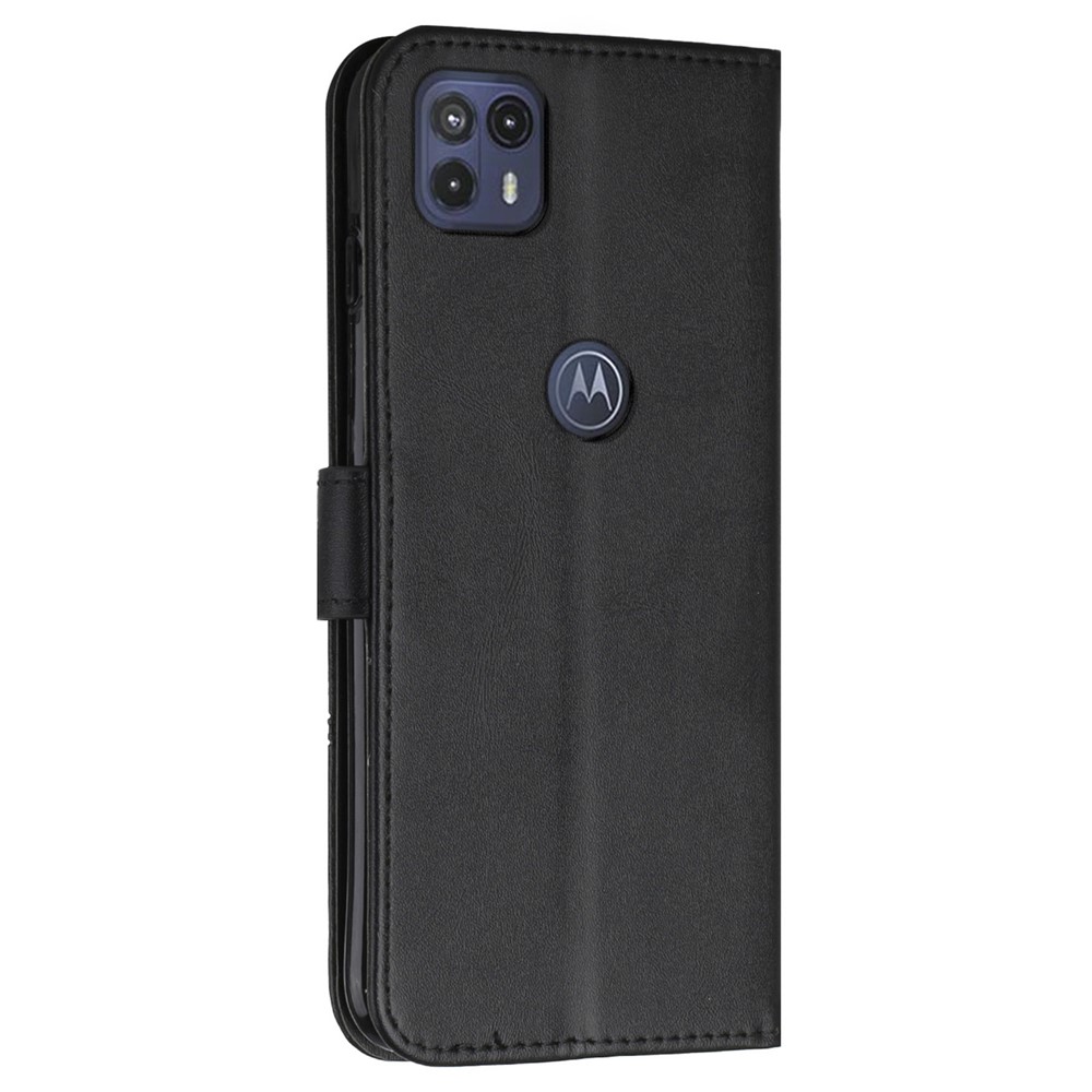 Fall Protection Viewing Stand Splicing Leather Wallet Shell Phone Cover with Strap for Motorola Moto G50 5G - Black-10