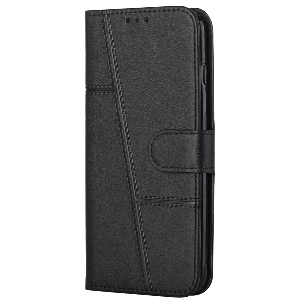 Scratch-resistant Stand Wallet Phone Cover Splicing Leather Case Shell with Strap for Motorola Edge 20 - Black-9