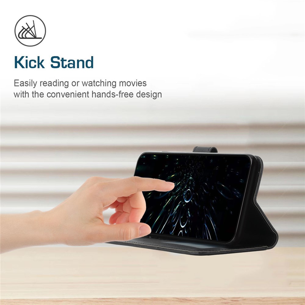 Double-sided Magnetic Clasp Leather Phone Case Wallet Stand Cover with Hand Strap for Motorola Edge 20 Lite/Edge 20 Fusion - Black-4