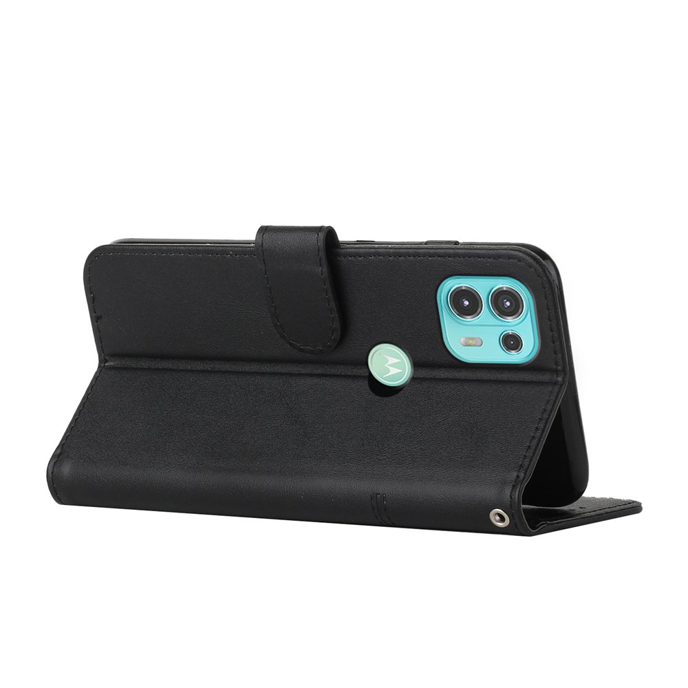 Double-sided Magnetic Clasp Leather Phone Case Wallet Stand Cover with Hand Strap for Motorola Edge 20 Lite/Edge 20 Fusion - Black-7
