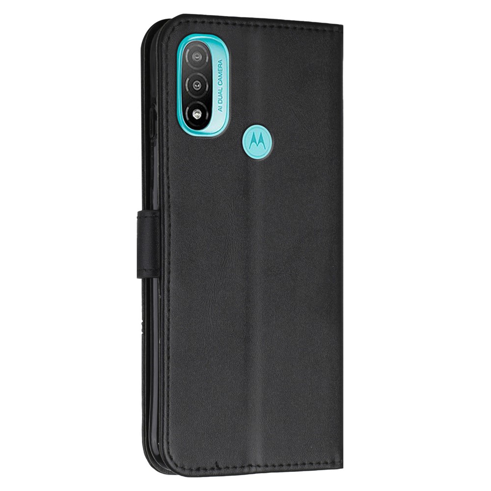 PU Leather Stand Shock Absorption Phone Case Wallet Protective Cover with Hand Strap for Motorola Moto E20/E30/E40 - Black-10