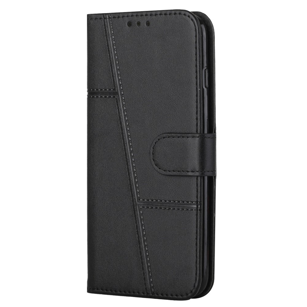 PU Leather Stand Shock Absorption Phone Case Wallet Protective Cover with Hand Strap for Motorola Moto E20/E30/E40 - Black-9