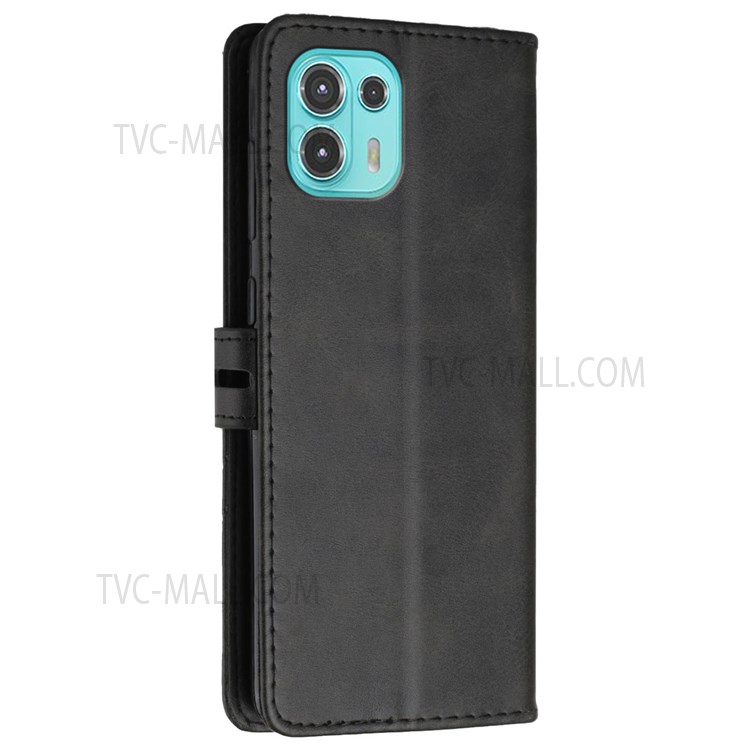 Solid Color PU Leather Flip Phone Case Wallet Stand Full Body Protective Cover with Strap for Motorola Edge 20 Lite / Edge 20 Fusion - Black-3