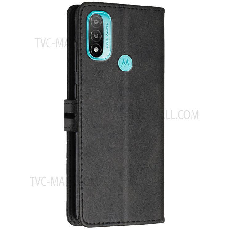 Stand Function Solid Color PU Leather Case Magnetic Closure Flip Wallet Phone Cover with Strap for Motorola Moto E20 / Moto E30 / Moto E40 - Black-3