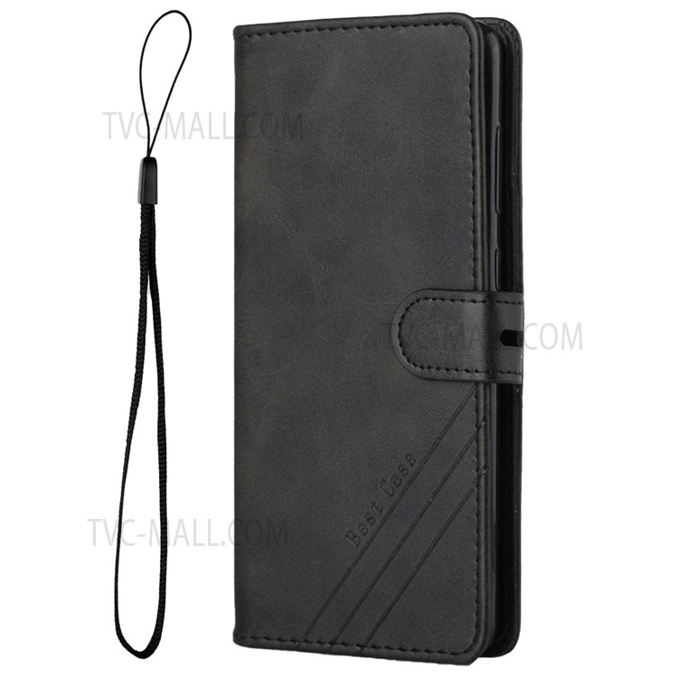 Solid Color PU Leather Wallet Case Stand Shockproof Flip Protective Cover with Hand Strap for Motorola G Pure - Black-2