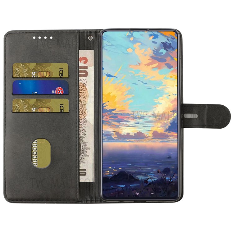 Solid Color PU Leather Wallet Case Stand Shockproof Flip Protective Cover with Hand Strap for Motorola G Pure - Black-5