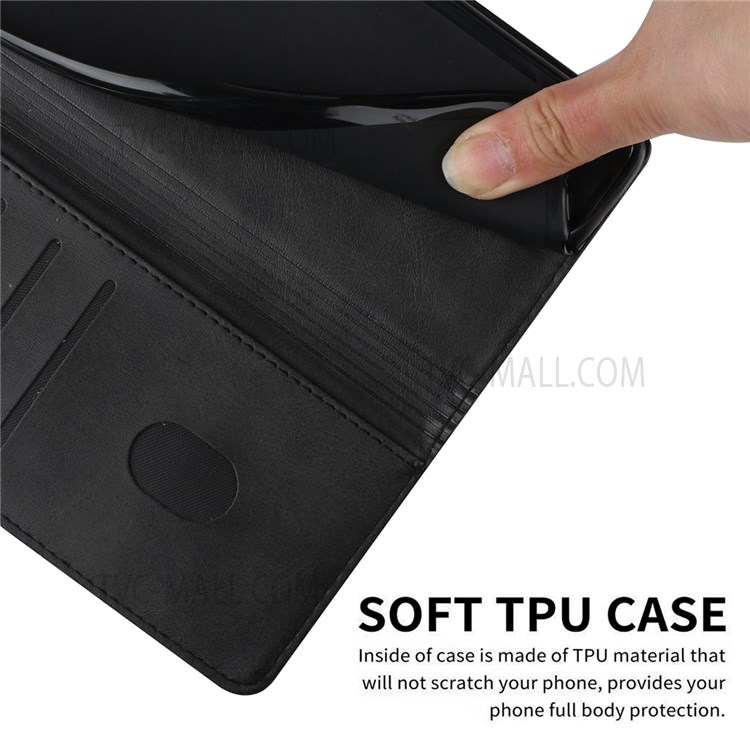 Solid Color PU Leather Wallet Case Stand Shockproof Flip Protective Cover with Hand Strap for Motorola G Pure - Black-8