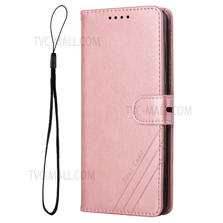 Scratch-resistant PU Leather Phone Cover Shell Business Style Lines Imprinting Decor Phone Wallet Case with Stand for Motorola Edge 20 - Rose Gold-2