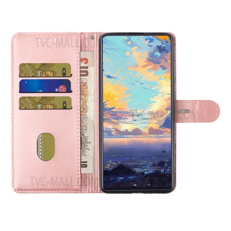 Scratch-resistant PU Leather Phone Cover Shell Business Style Lines Imprinting Decor Phone Wallet Case with Stand for Motorola Edge 20 - Rose Gold-5