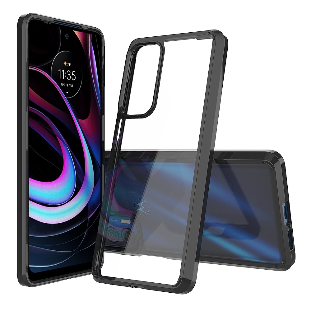 Clear Anti-Scratch Shock Absorption Hard Acrylic Back Soft TPU Edge Phone Case for Motorola Edge (2021) - Transparent Black-1