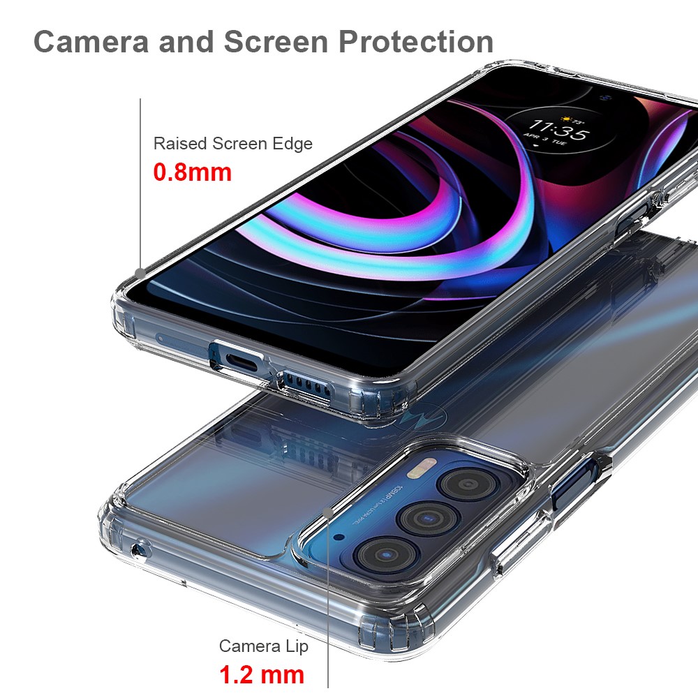 Clear Anti-Scratch Shock Absorption Hard Acrylic Back Soft TPU Edge Phone Case for Motorola Edge (2021) - Transparent Black-3