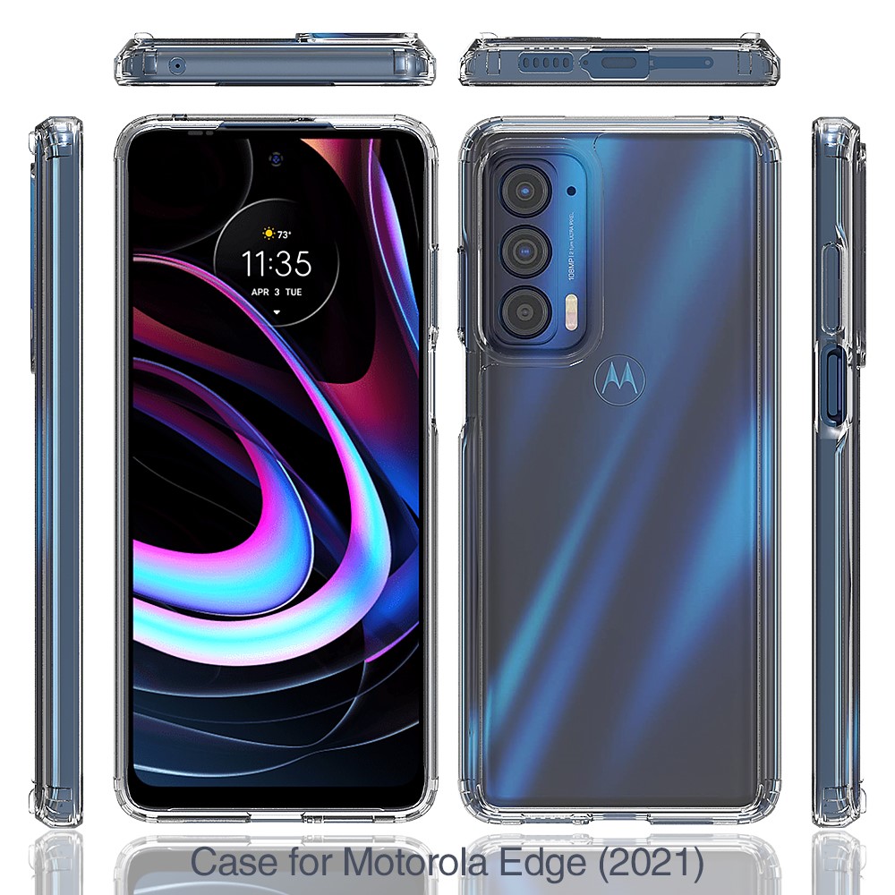 Clear Anti-Scratch Shock Absorption Hard Acrylic Back Soft TPU Edge Phone Case for Motorola Edge (2021) - Transparent Black-6