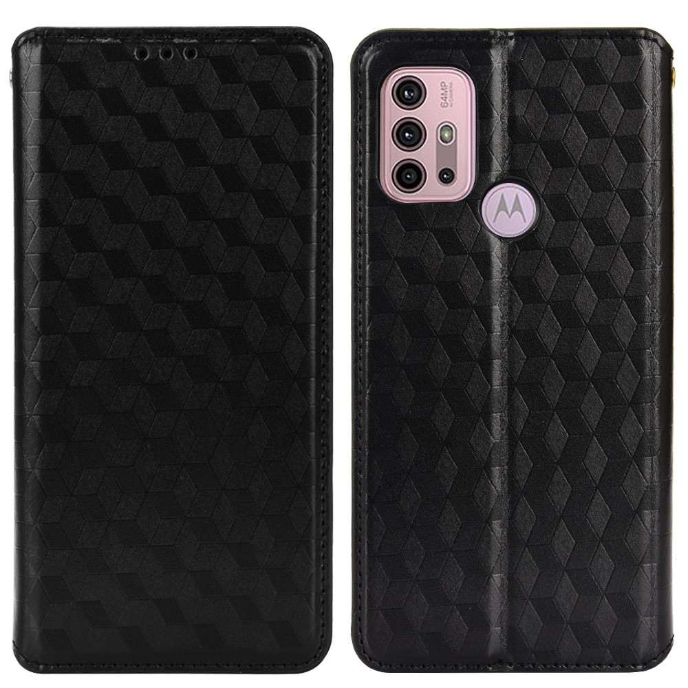 Imprinting 3D Rhombus Pattern Magnetic Auto-absorbed Leather Stand Wallet Phone Case for Motorola Moto G10/G20/G30/G10 Power - Black-1