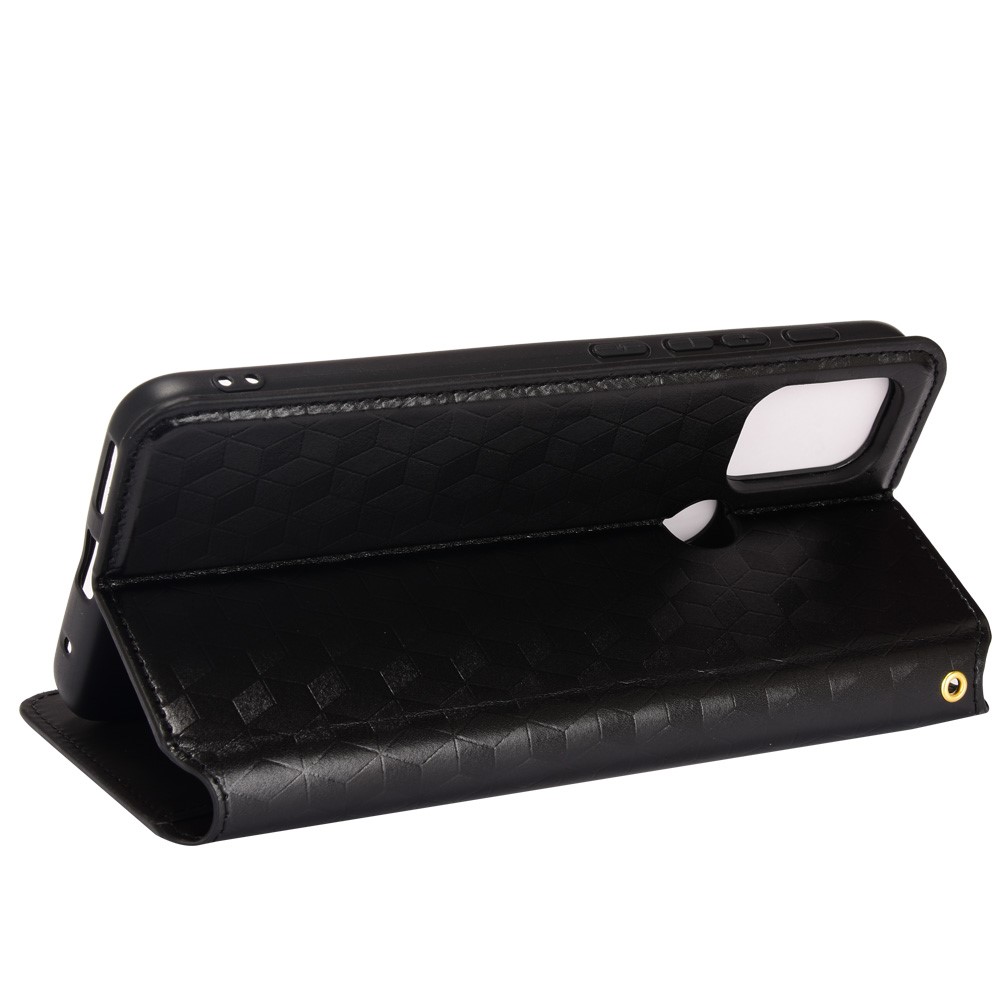 Imprinting 3D Rhombus Pattern Magnetic Auto-absorbed Leather Stand Wallet Phone Case for Motorola Moto G10/G20/G30/G10 Power - Black-4