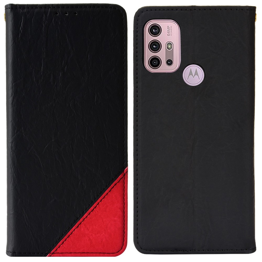 Color Splicing Auto-absorbed Magnet Leather Cover Phone Case with Stand Wallet for Motorola Moto G10/G20/G30/G10 Power - Black-1