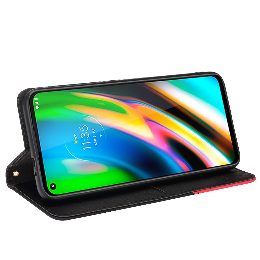 Color Splicing Auto-absorbed Magnet Leather Cover Phone Case with Stand Wallet for Motorola Moto G10/G20/G30/G10 Power - Black-4