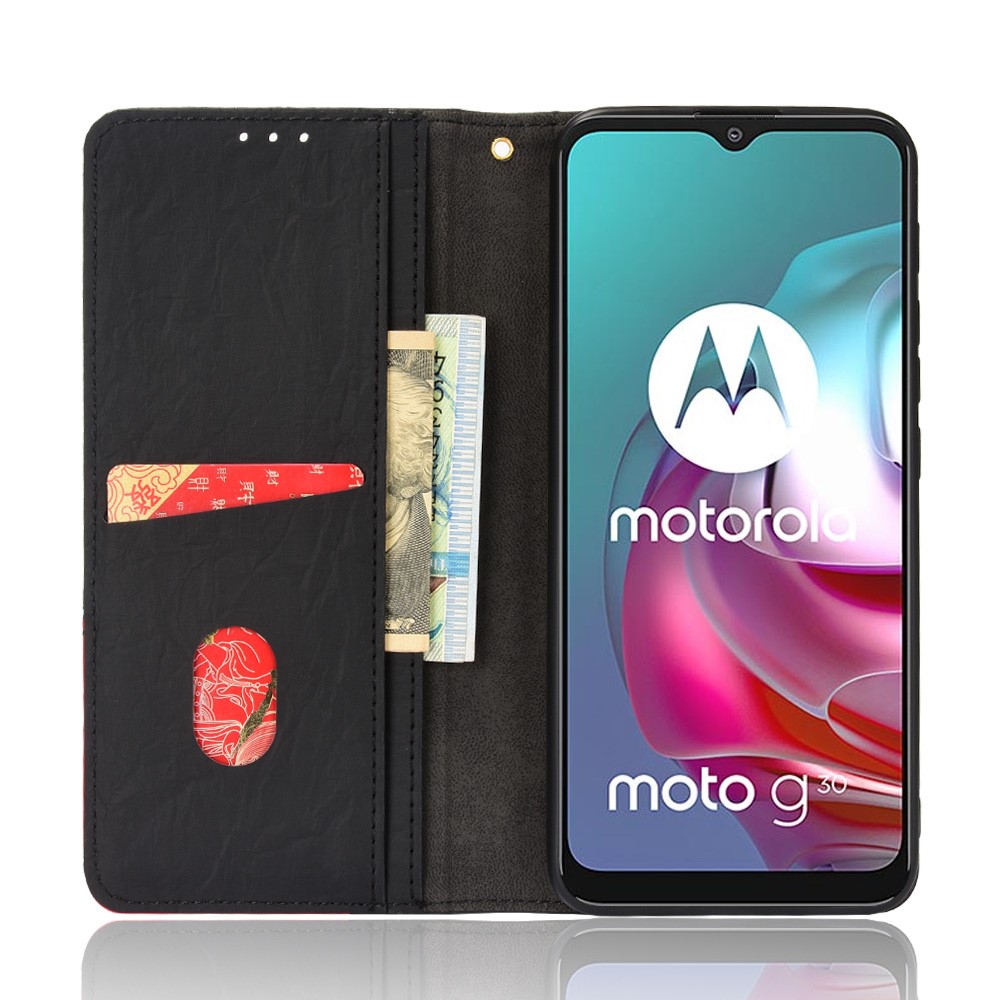 Color Splicing Auto-absorbed Magnet Leather Cover Phone Case with Stand Wallet for Motorola Moto G10/G20/G30/G10 Power - Black-5