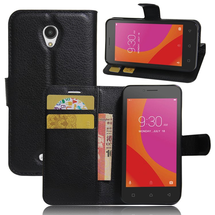 Litchi Texture Leather Wallet Stand Case for Lenovo A Plus A1010 - Black-1