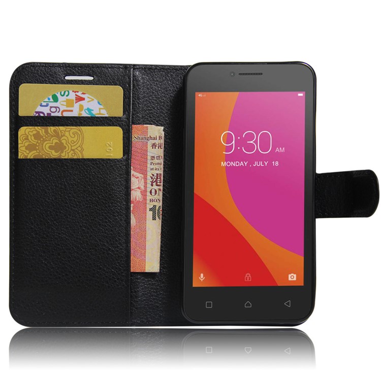 Litchi Texture Leather Wallet Stand Case for Lenovo A Plus A1010 - Black-5