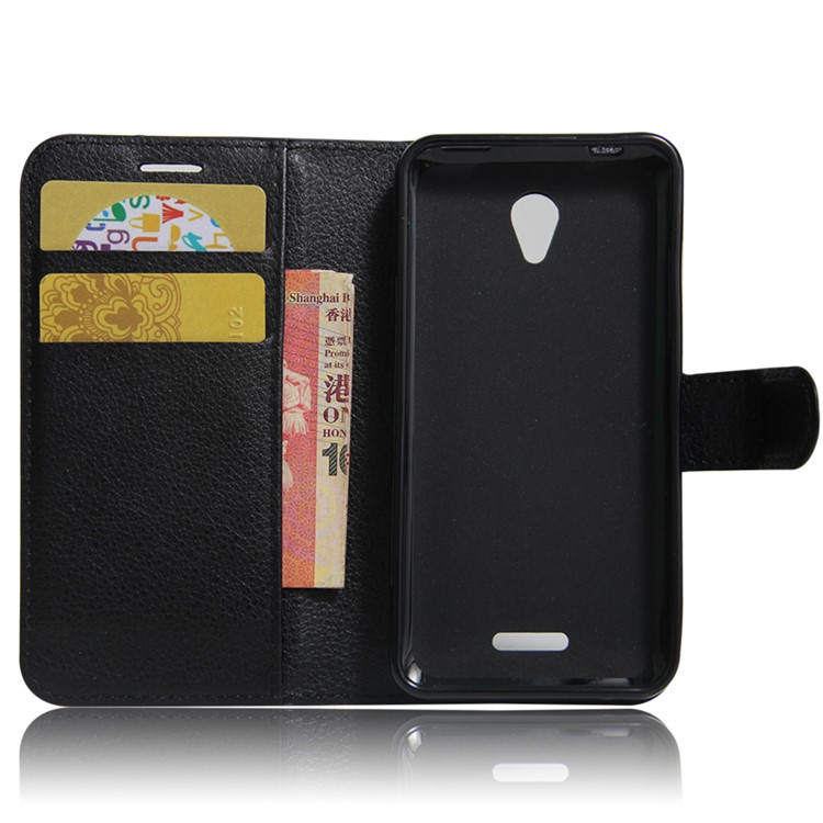 Litchi Texture Leather Wallet Stand Case for Lenovo A Plus A1010 - Black-6