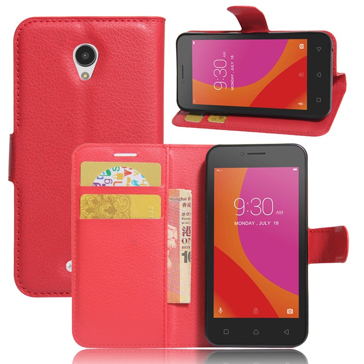 Litchi Texture Leather Wallet Stand Shell for Lenovo A Plus A1010 - Red-1