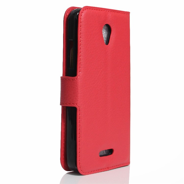 Litchi Texture Leather Wallet Stand Shell for Lenovo A Plus A1010 - Red-3