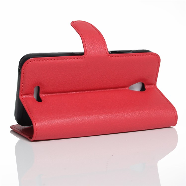 Litchi Texture Leather Wallet Stand Shell for Lenovo A Plus A1010 - Red-4