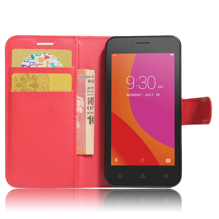 Litchi Texture Leather Wallet Stand Shell for Lenovo A Plus A1010 - Red-5