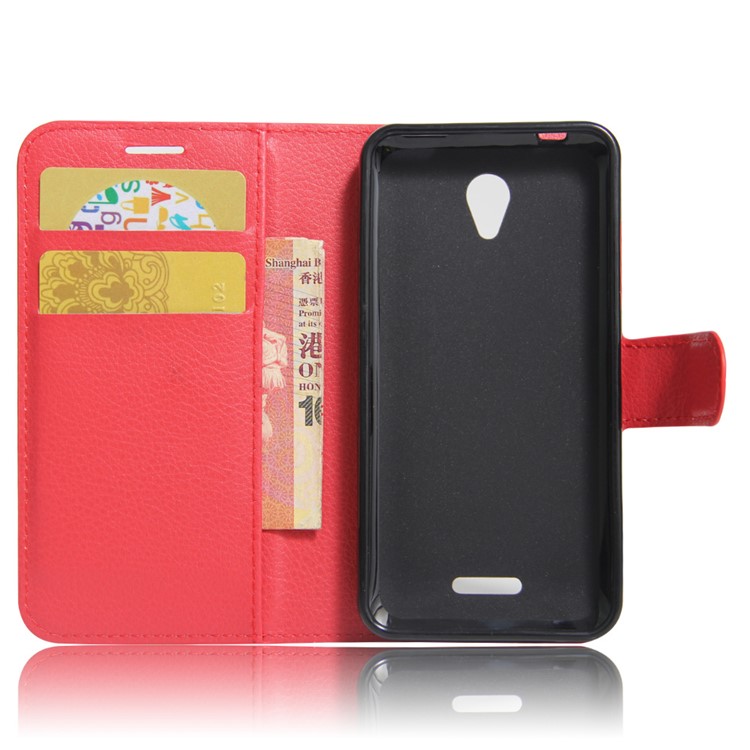 Litchi Texture Leather Wallet Stand Shell for Lenovo A Plus A1010 - Red-6