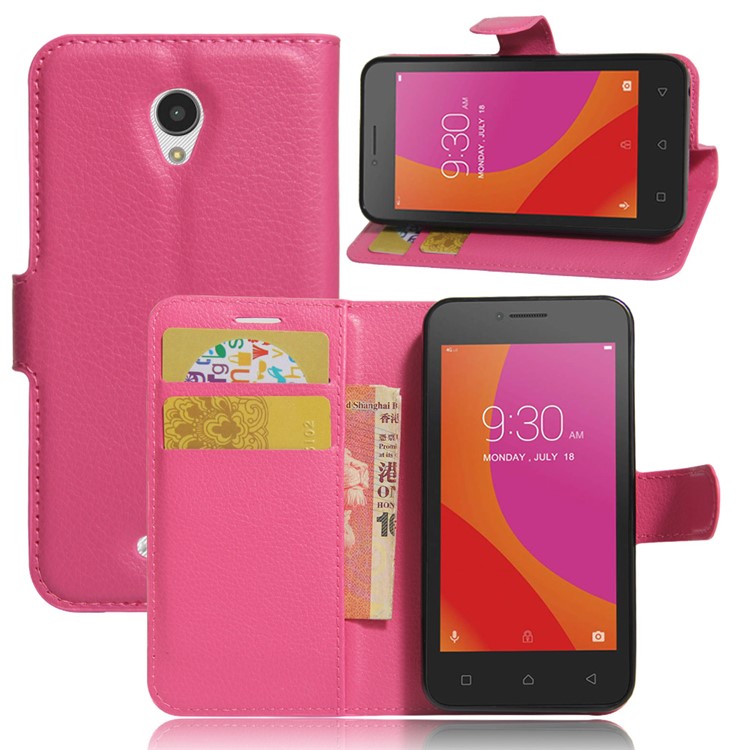 Litchi Grain Leather Wallet Flip Case for Lenovo A Plus A1010 - Rose-1