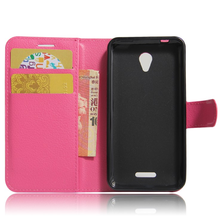 Litchi Grain Leather Wallet Flip Case for Lenovo A Plus A1010 - Rose-6
