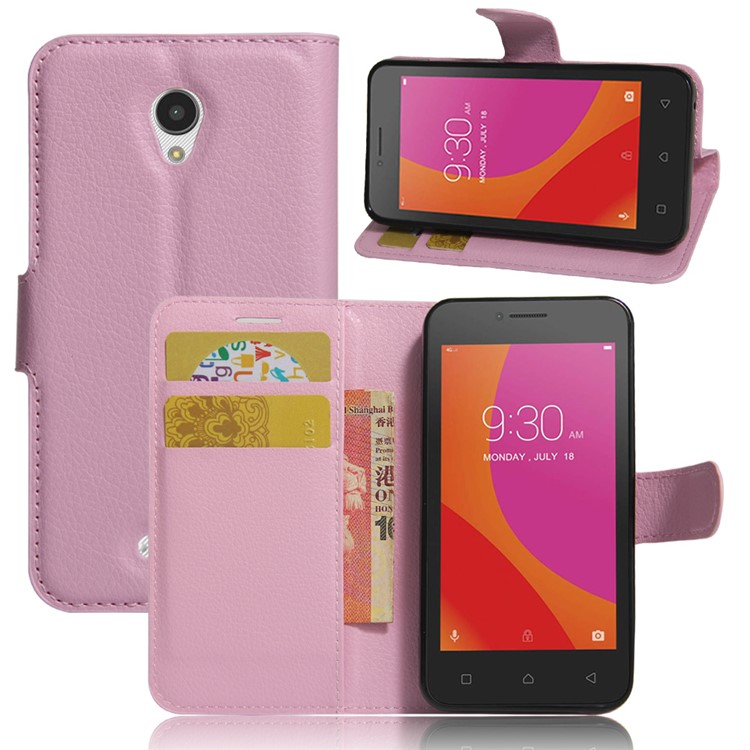 Litchi Texture Leather Wallet Flip Cover for Lenovo A Plus A1010 - Pink-1