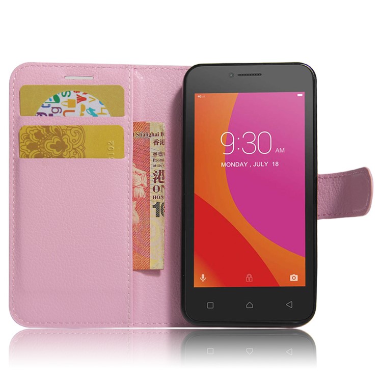 Litchi Texture Leather Wallet Flip Cover for Lenovo A Plus A1010 - Pink-5