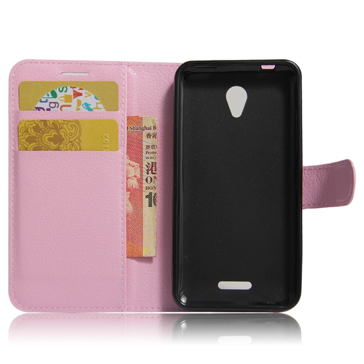 Litchi Texture Leather Wallet Flip Cover for Lenovo A Plus A1010 - Pink-6
