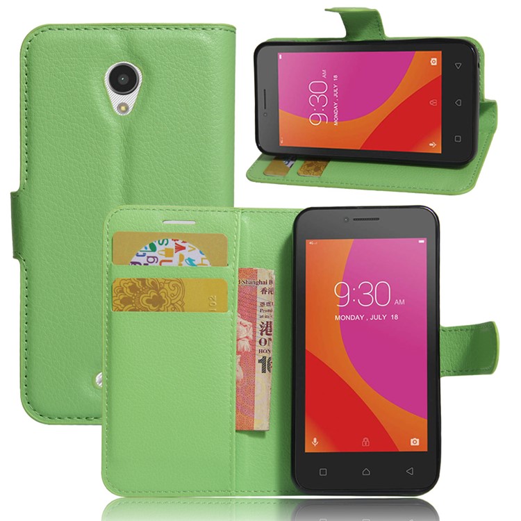 Litchi Grain Leather Wallet Phone Case for Lenovo A Plus A1010 - Green-1