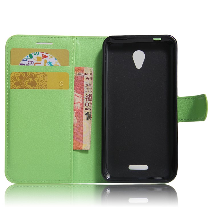 Litchi Grain Leather Wallet Phone Case for Lenovo A Plus A1010 - Green-6