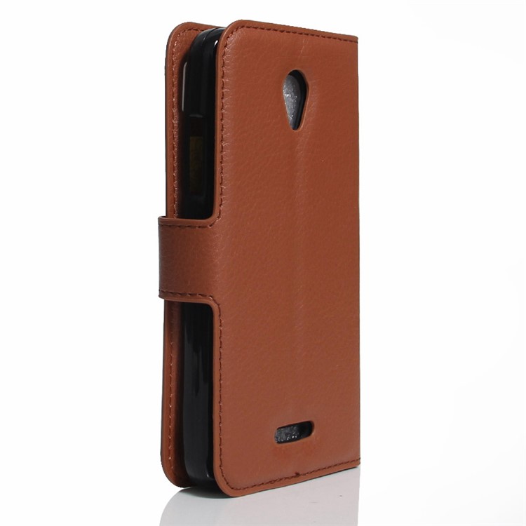 Litchi Grain Leather Stand Case with Card Slots for Lenovo A Plus A1010 - Brown-3