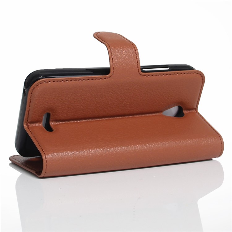 Litchi Grain Leather Stand Case with Card Slots for Lenovo A Plus A1010 - Brown-4