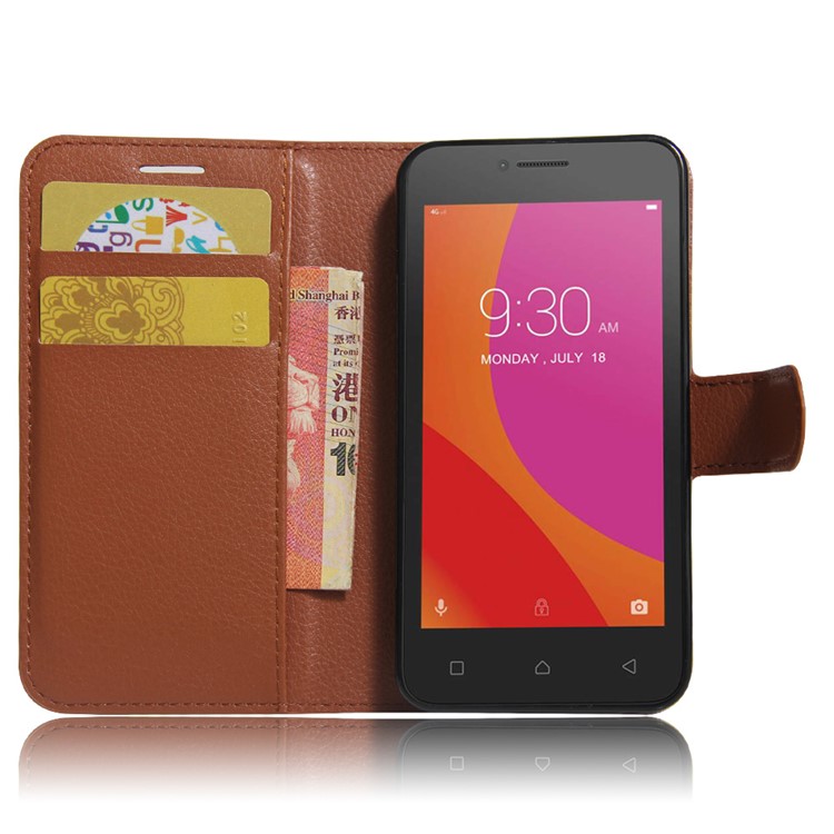 Litchi Grain Leather Stand Case with Card Slots for Lenovo A Plus A1010 - Brown-5