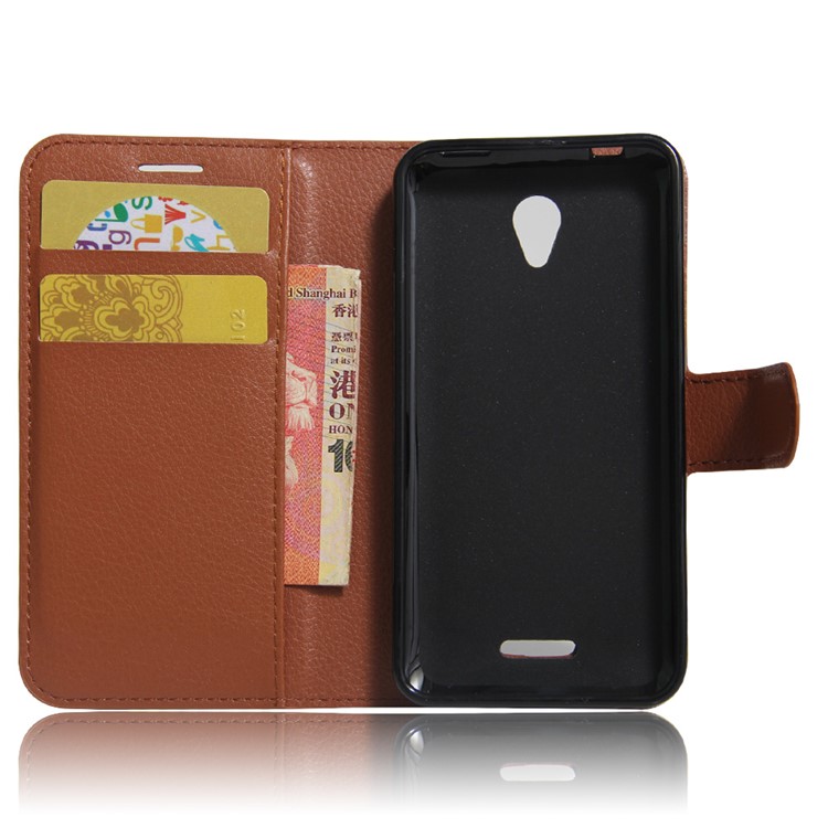 Litchi Grain Leather Stand Case with Card Slots for Lenovo A Plus A1010 - Brown-6
