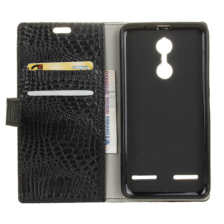 Crocodile Texture Leather Wallet Stand Case for Lenovo K6 - Black-4