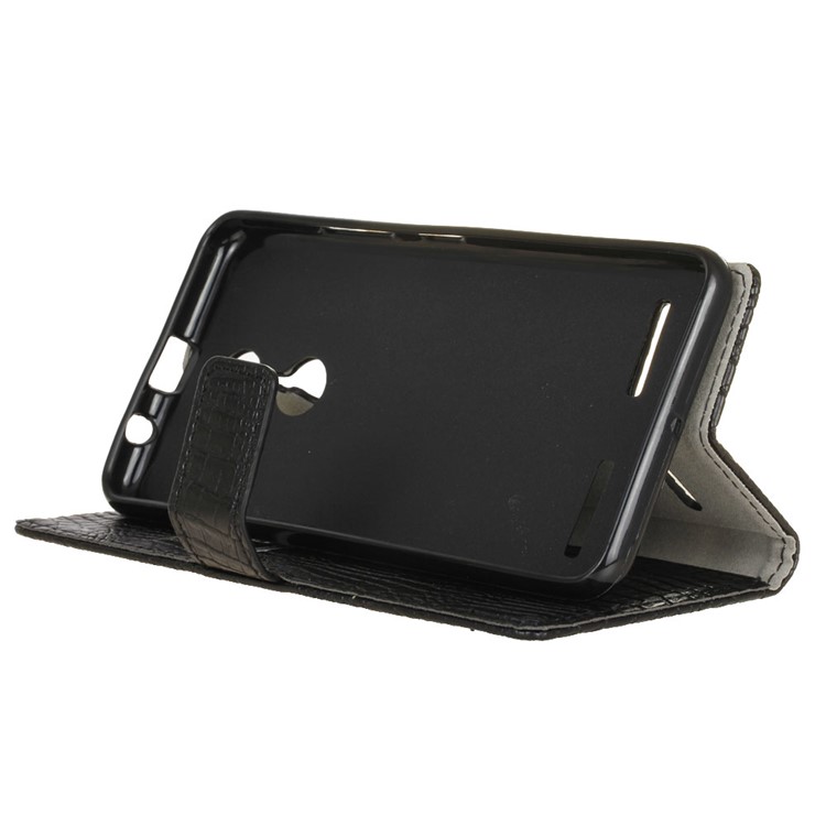 Crocodile Texture Leather Wallet Stand Case for Lenovo K6 - Black-5