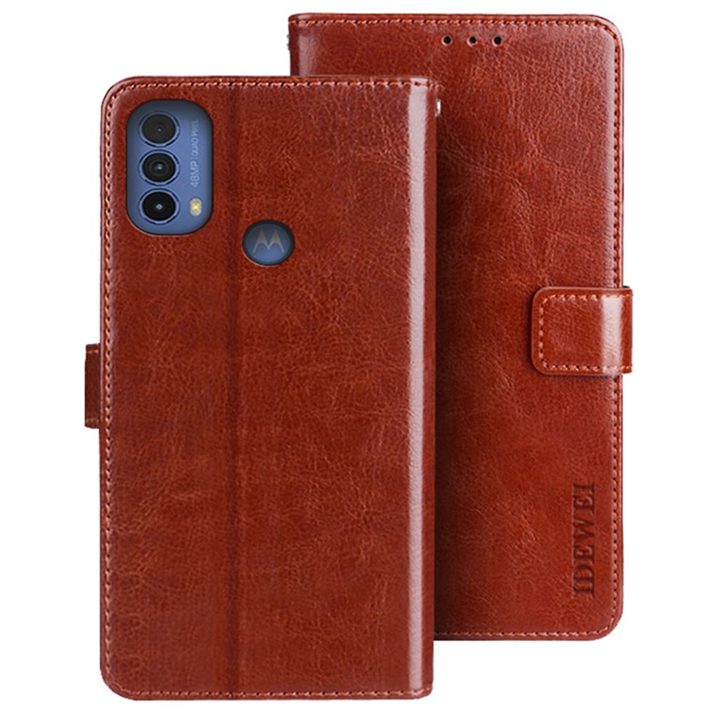 IDEWEI For Motorola Moto E30 Anti-scratch Phone Case Anti-drop PU Leather and TPU Good Protection Stand Wallet Phone Cover - Brown-1