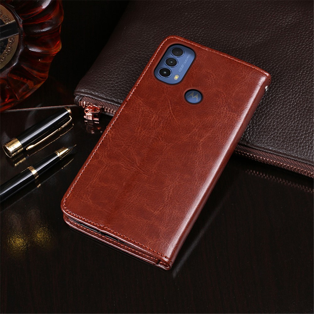 IDEWEI For Motorola Moto E30 Anti-scratch Phone Case Anti-drop PU Leather and TPU Good Protection Stand Wallet Phone Cover - Brown-4