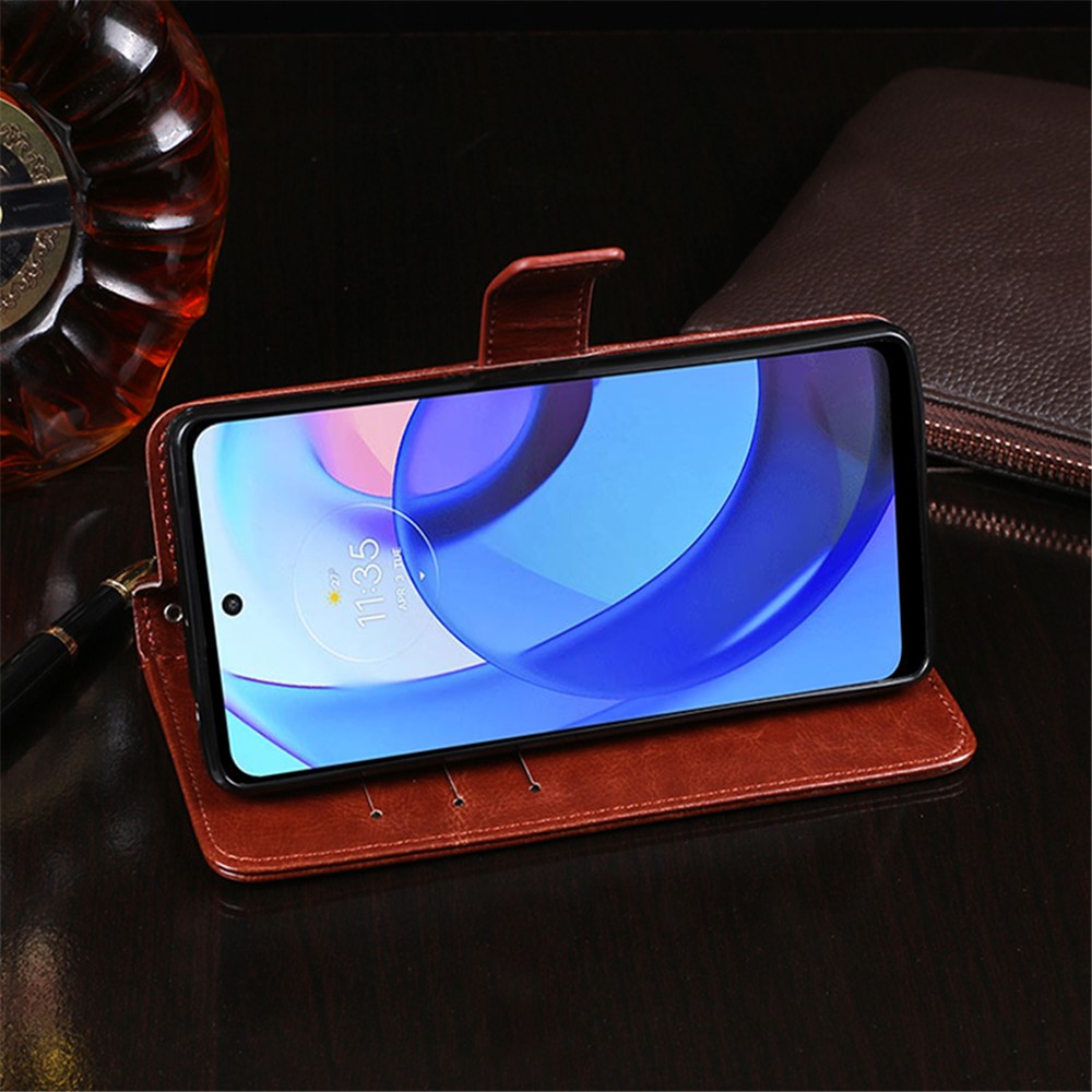 IDEWEI For Motorola Moto E30 Anti-scratch Phone Case Anti-drop PU Leather and TPU Good Protection Stand Wallet Phone Cover - Brown-6
