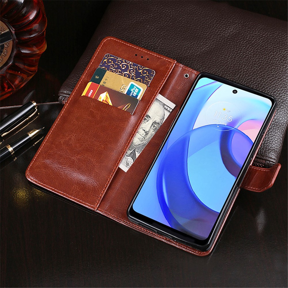 IDEWEI For Motorola Moto E30 Anti-scratch Phone Case Anti-drop PU Leather and TPU Good Protection Stand Wallet Phone Cover - Brown-7