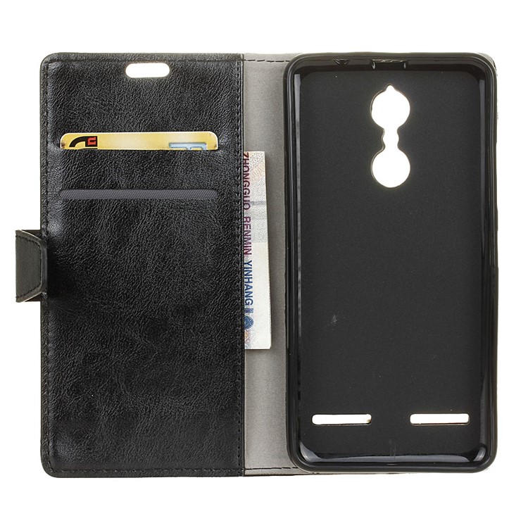 Crazy Horse Leather Wallet Case for Lenovo K6 - Black-3