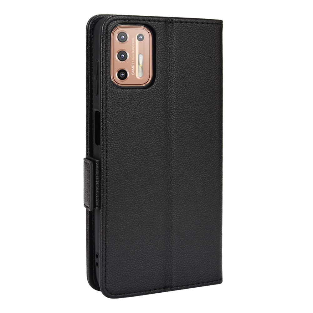 For Motorola Moto G9 Plus Anti-fingerprint PU Leather Surface Magnetic Smartphone Shell Litchi Texture Stand Wallet Case Mobile Phone Cover - Black-3